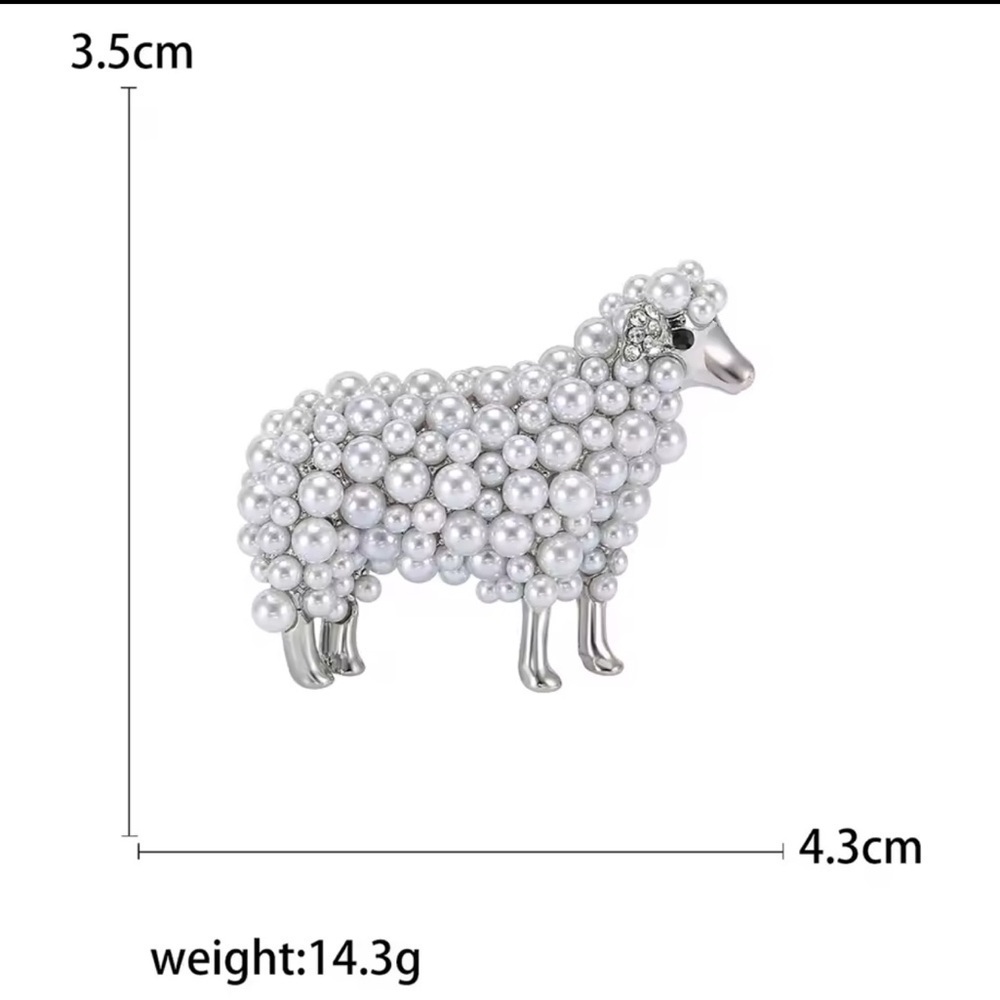 Vintage Pearl Sheep Gray Silver Brooch - Picture 3 of 14